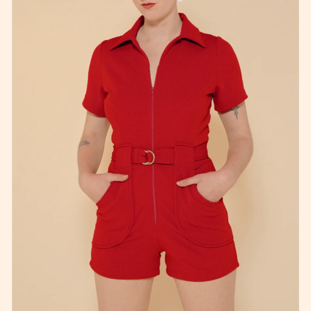 Red Short Sleeve Jumpsuit